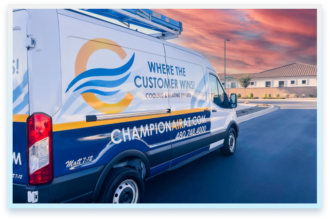 Champion Air Service Van parked in the street at sunset